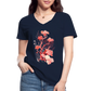 Zarte Korallen Blumen - Klassisches Frauen-T-Shirt mit V-Ausschnitt - Navy