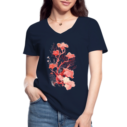 Zarte Korallen Blumen - Klassisches Frauen-T-Shirt mit V-Ausschnitt - by Artful Alchemist