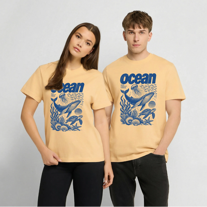 Ocean – Relaxed Fit Unisex Bio-T-Shirt mit Wal und Meerestieren - Hellgelb