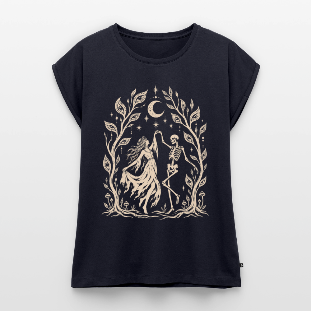 Moonlight Dance – Frauen T-Shirt mit gerollten Ärmeln - Navy