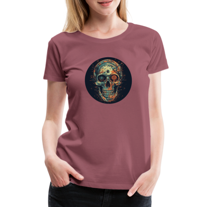 Retro Futuristischer Totenkopf Skull Cyborg- Frauen Premium T-Shirt - by Artful Alchemist