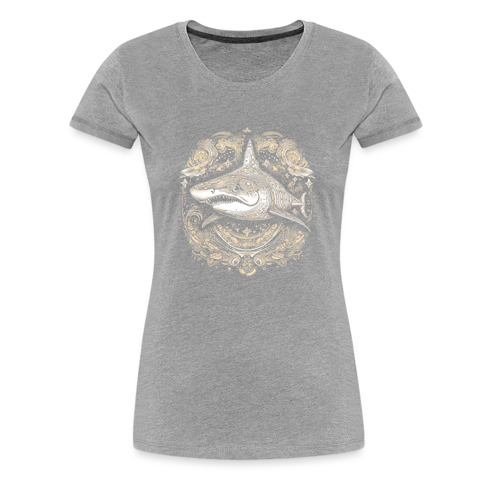 Cooler Hai mit Boho/Tribal Mustern - Frauen Premium T-Shirts - Grau meliert