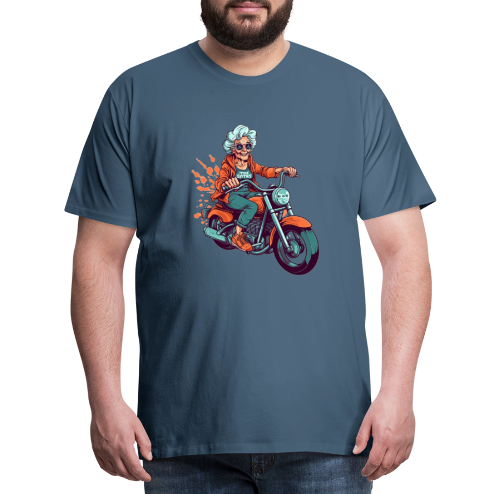 Coole alte Biker Oma - Motorrad Omi  - Männer T-Shirt - Blaugrau