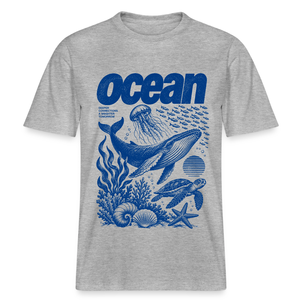 Ocean – Relaxed Fit Unisex Bio-T-Shirt mit Wal und Meerestieren - Grau meliert