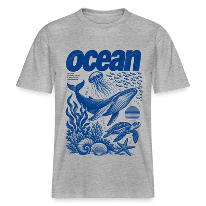 Ocean – Relaxed Fit Unisex Bio-T-Shirt mit Wal und Meerestieren - Grau meliert