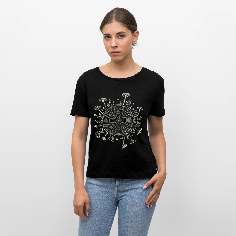 Baumringe & Pilze - Stanley/Stella Relaxed Rundhals Frauen Bio-T-Shirt SERENA - Schwarz