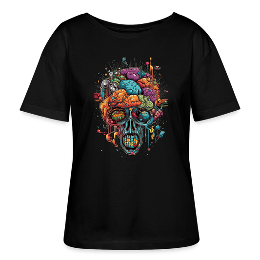 Surrealistischer, psychedelischer Totenkopf - Stanley/Stella Relaxed Rundhals Frauen Bio-T-Shirt SERENA - Schwarz