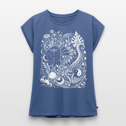 Nature Spiral – Frauen T-Shirt mit gerollten Ärmeln - Taubenblau