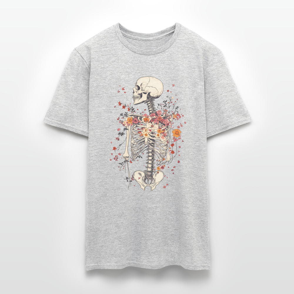 Skelett mit zarten Blumen im Boho Look - Männer T-Shirt - Grau meliert