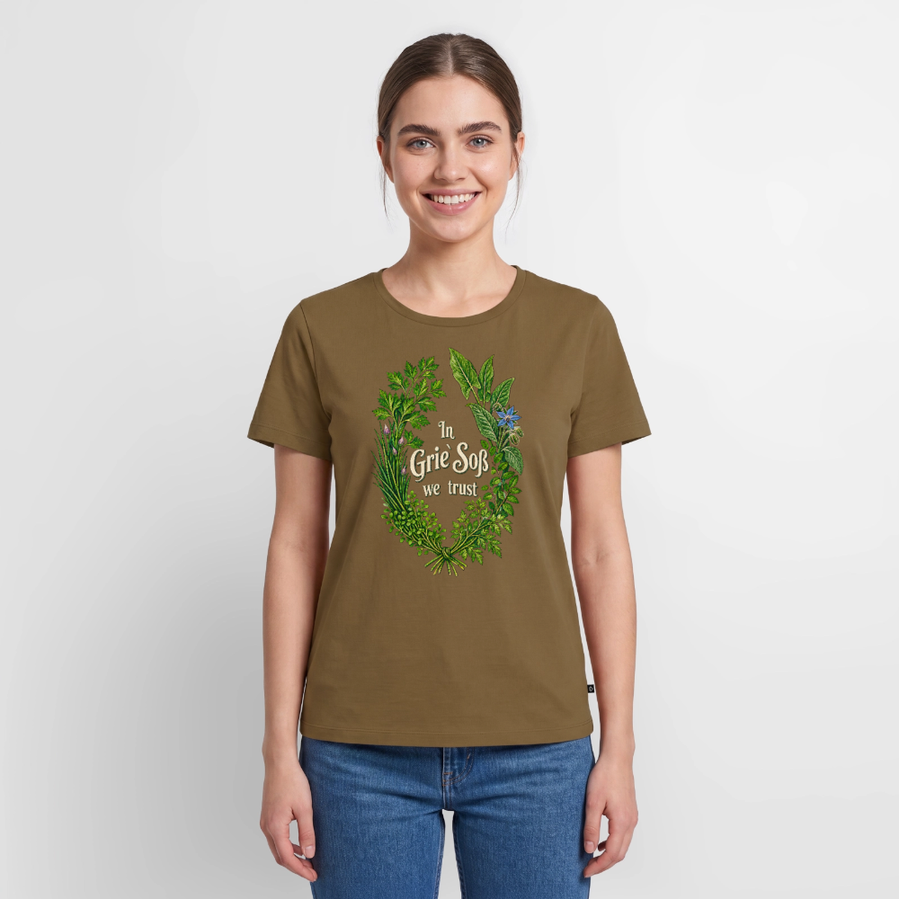 In Grie’ Soß We Trust - Frauen Premium T-Shirt - Nussbraun