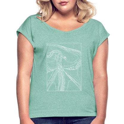 Lineart Oktopus im Rahmen - Frauen T-Shirts mit gerollten Armen - by Artful Alchemist