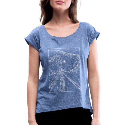 Lineart Oktopus im Rahmen - Frauen T-Shirts mit gerollten Armen - by Artful Alchemist