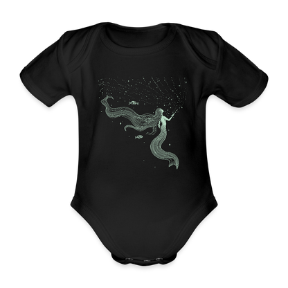 Lineart Meerjungfrau Motiv (hellgrün) - Baby Bio-Kurzarm-Body - Schwarz