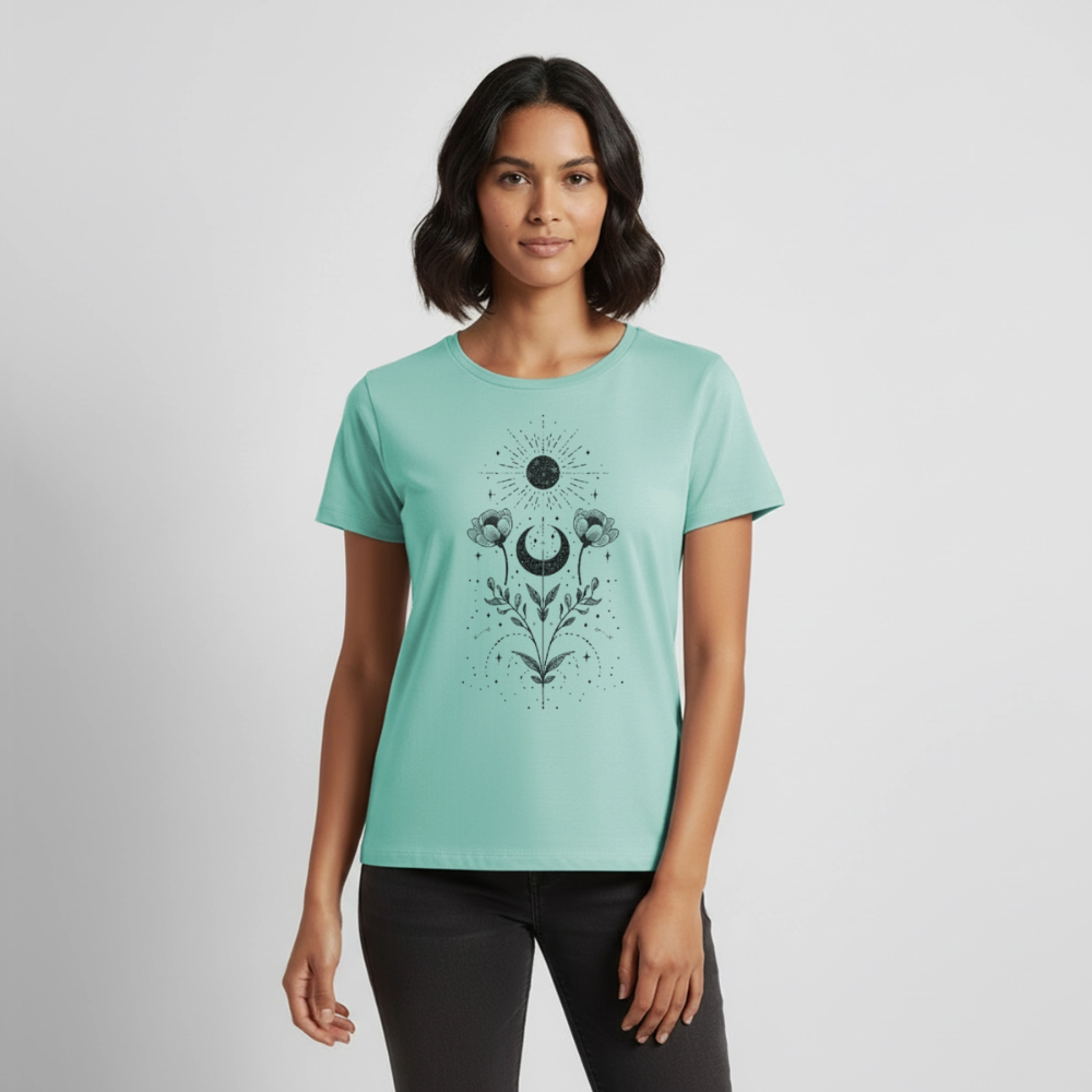 Celestial Bloom – Boho Moon & Sun - Frauen Premium Bio T-Shirt - by Artful Alchemist