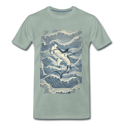 Vintage Hammerhai im japanischen inspirierten Tattoo Stil - Männer Premium T-Shirts - Graugrün