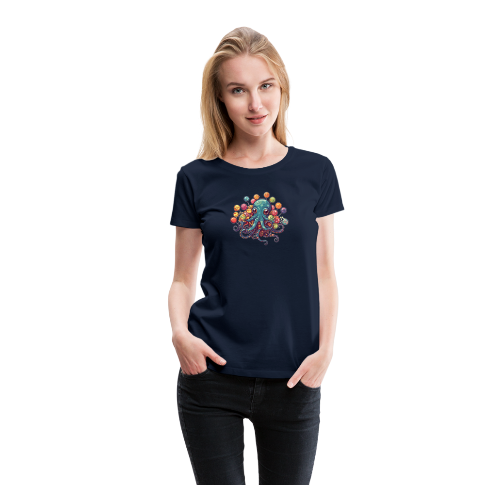 Lustiger Comic Oktopus mit Lollipops - Frauen Premium T-Shirts - Navy