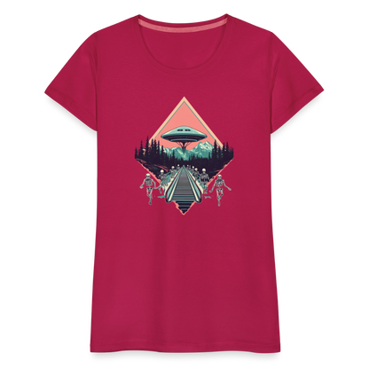 Retro UFO 80er Jahre Motiv - Frauen Premium T-Shirt - by Artful Alchemist