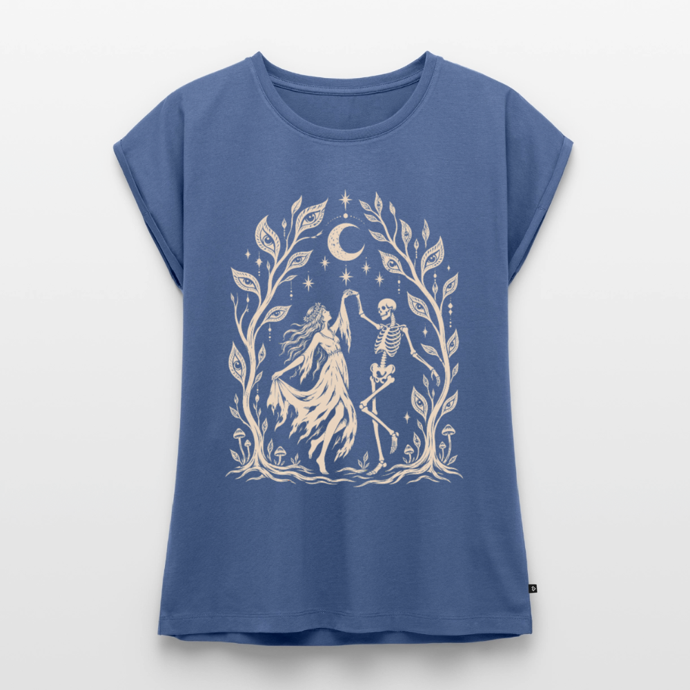 Moonlight Dance – Frauen T-Shirt mit gerollten Ärmeln - Taubenblau