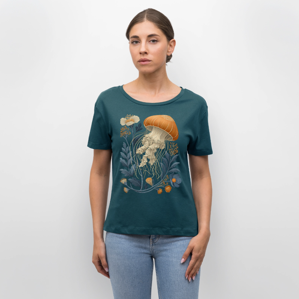 Floral Jellyfish - Stanley/Stella Relaxed Rundhals Frauen Bio-T-Shirt SERENA - Dunkles Petrol