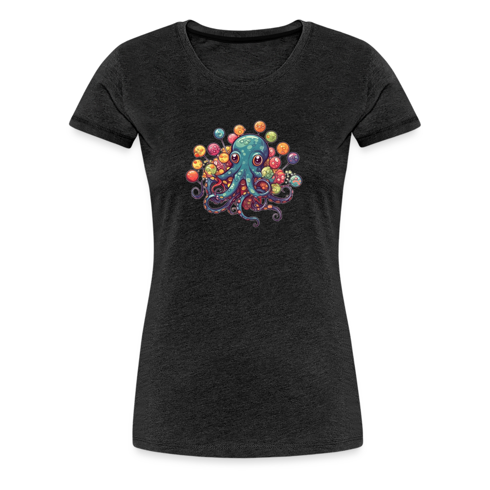 Lustiger Comic Oktopus mit Lollipops - Frauen Premium T-Shirts - Anthrazit