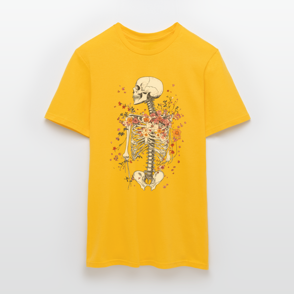 Skelett mit zarten Blumen im Boho Look - Männer T-Shirt - Gelb