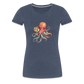 Lustiger Comic Oktopus mit Lollipop - Frauen Premium T-Shirts - Blau meliert