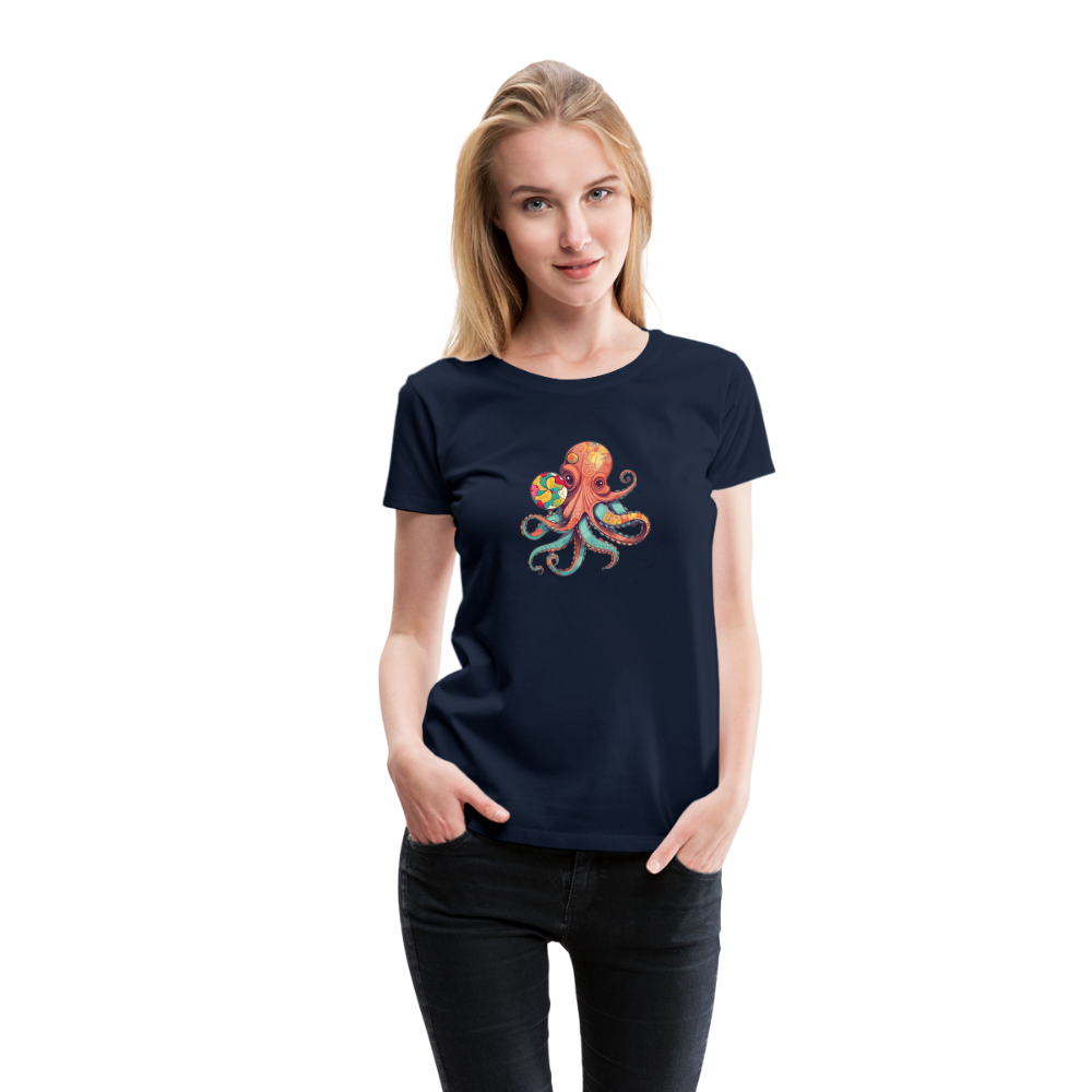 Lustiger Comic Oktopus mit Lollipop - Frauen Premium T-Shirts - Navy