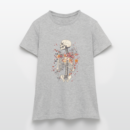 Skelett mit zarten Blumen im Boho Look - Frauen T-Shirt - by Artful Alchemist