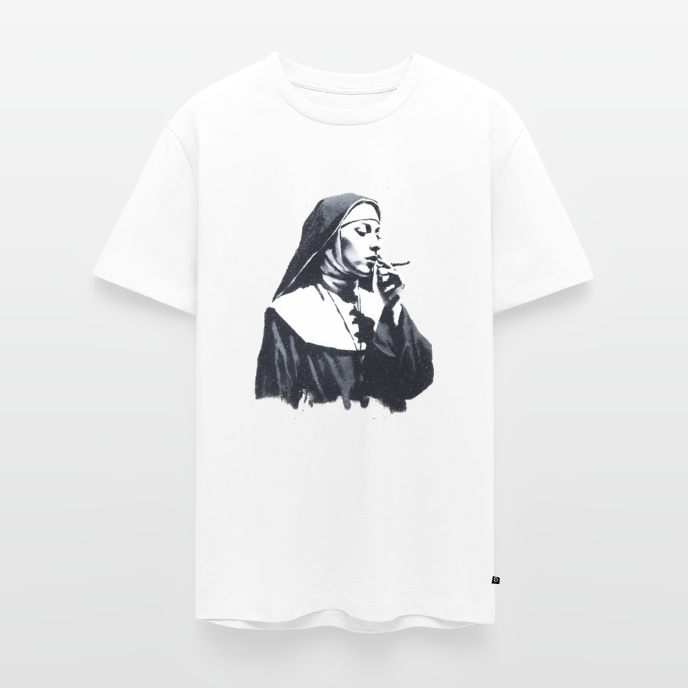 Street Art Nonne rauchend - Männer Premium T-Shirt - Weiß