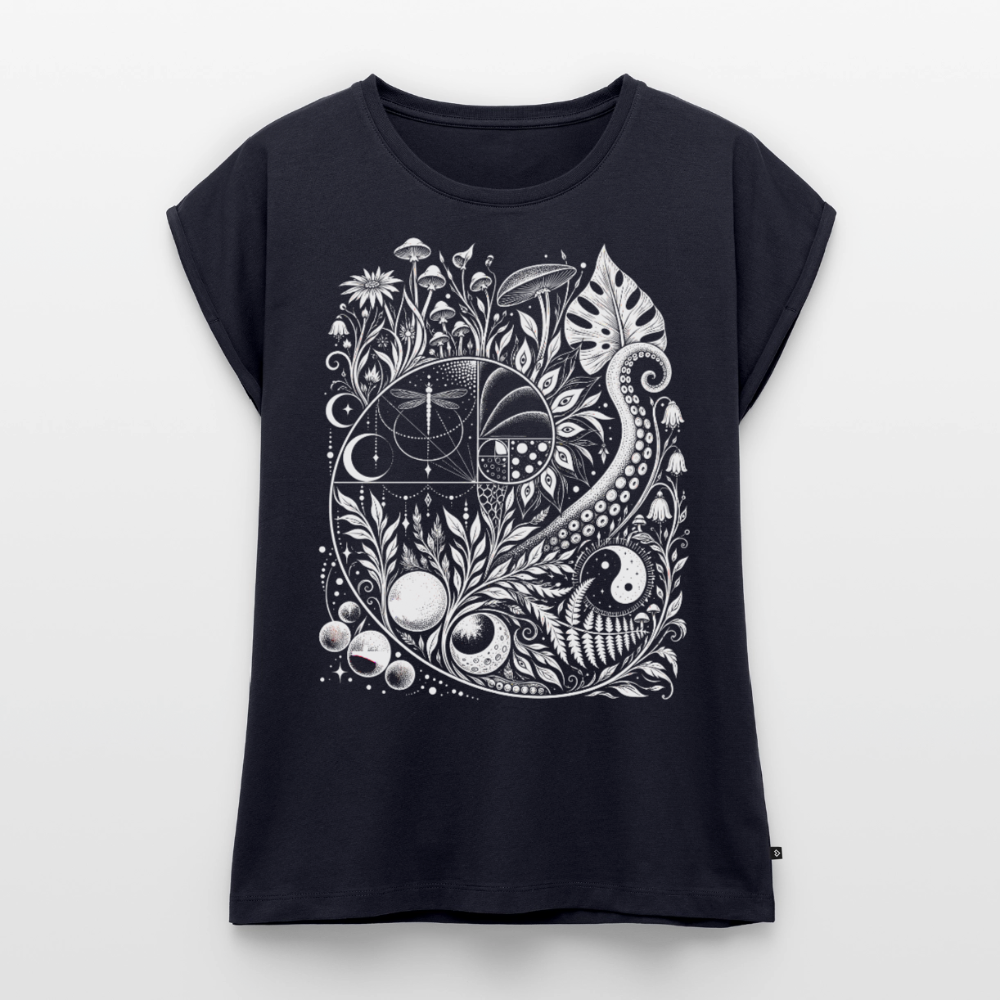 Nature Spiral – Frauen T-Shirt mit gerollten Ärmeln - Navy