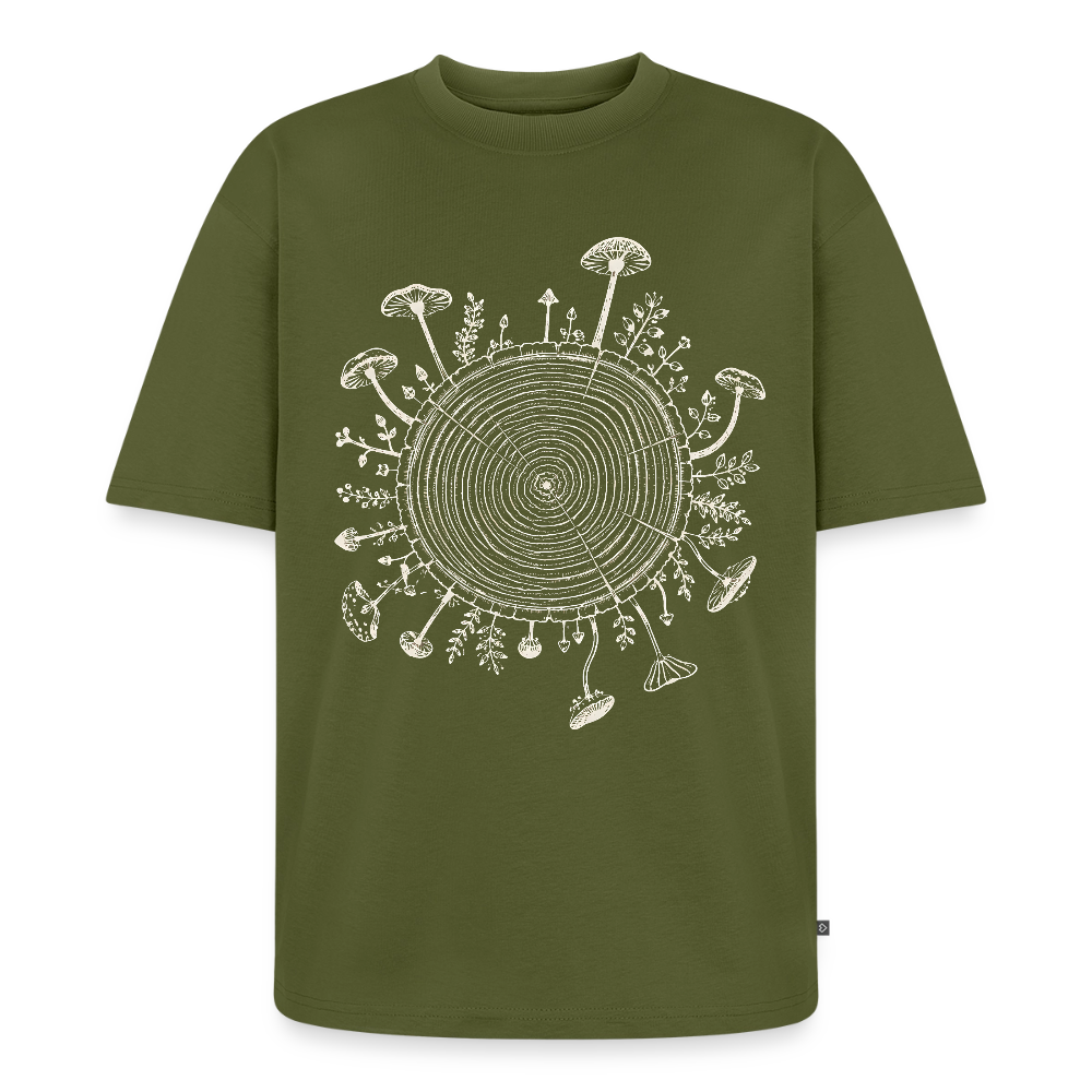 Baumringe & Pilze - Unisex Premium Oversized Bio T-Shirt - Khaki