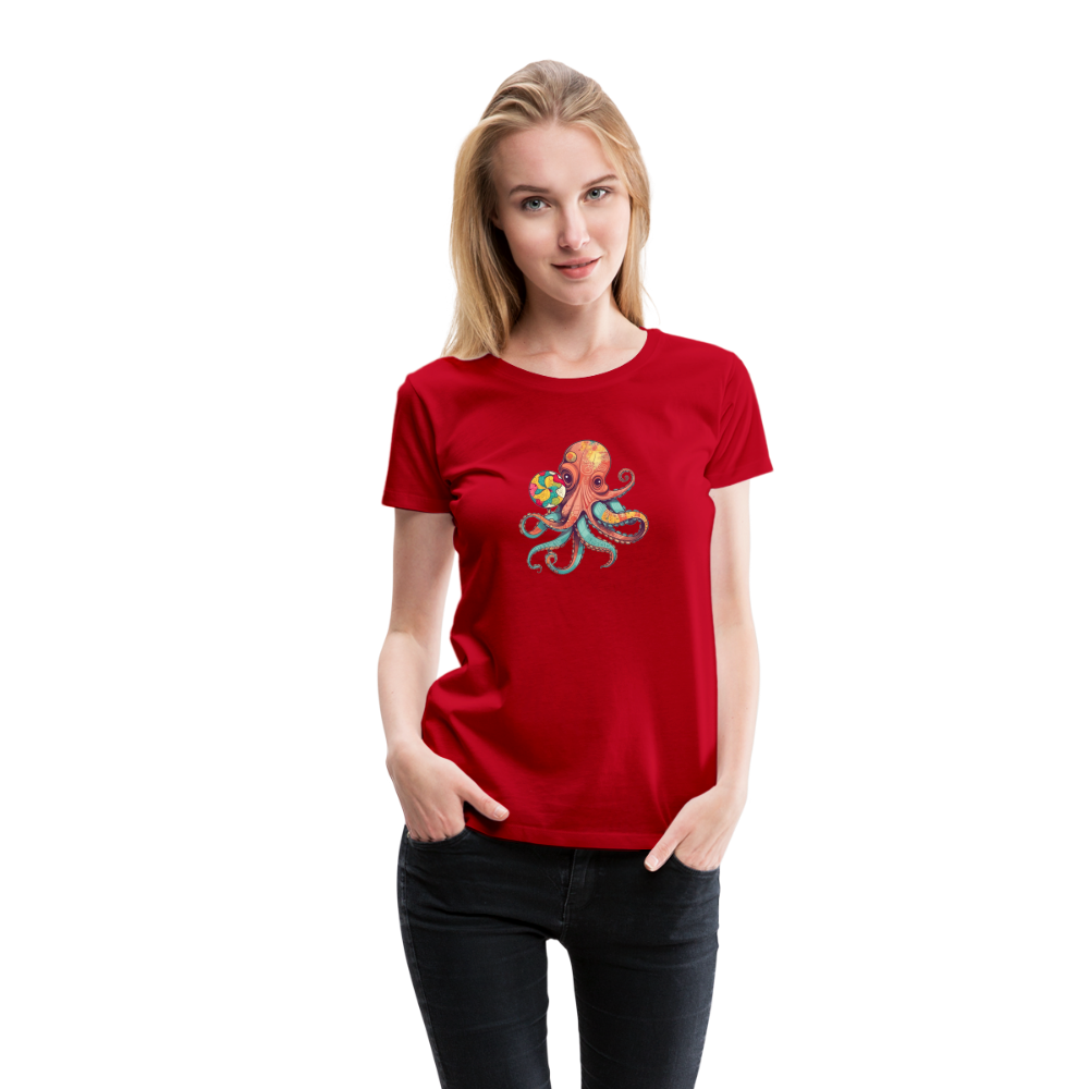 Lustiger Comic Oktopus mit Lollipop - Frauen Premium T-Shirts - Rot