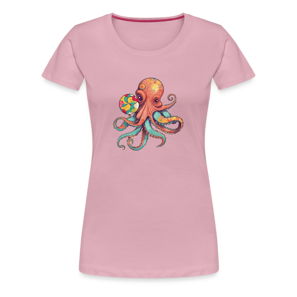 Lustiger Comic Oktopus mit Lollipop - Frauen Premium T-Shirts - Hellrosa