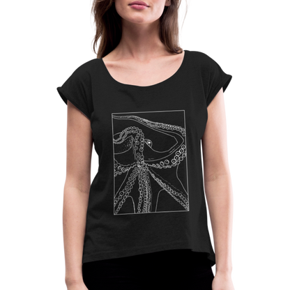 Lineart Oktopus im Rahmen - Frauen T-Shirts mit gerollten Armen - by Artful Alchemist