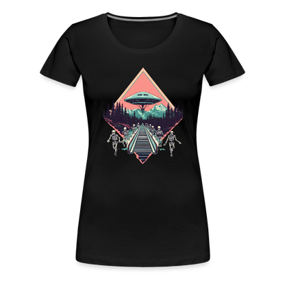 Retro UFO 80er Jahre Motiv - Frauen Premium T-Shirt - by Artful Alchemist