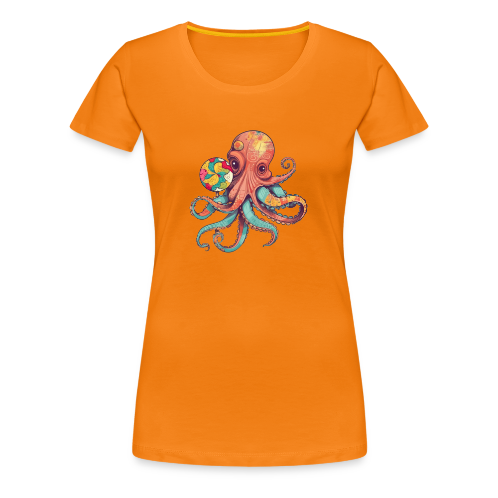 Lustiger Comic Oktopus mit Lollipop - Frauen Premium T-Shirts - Orange