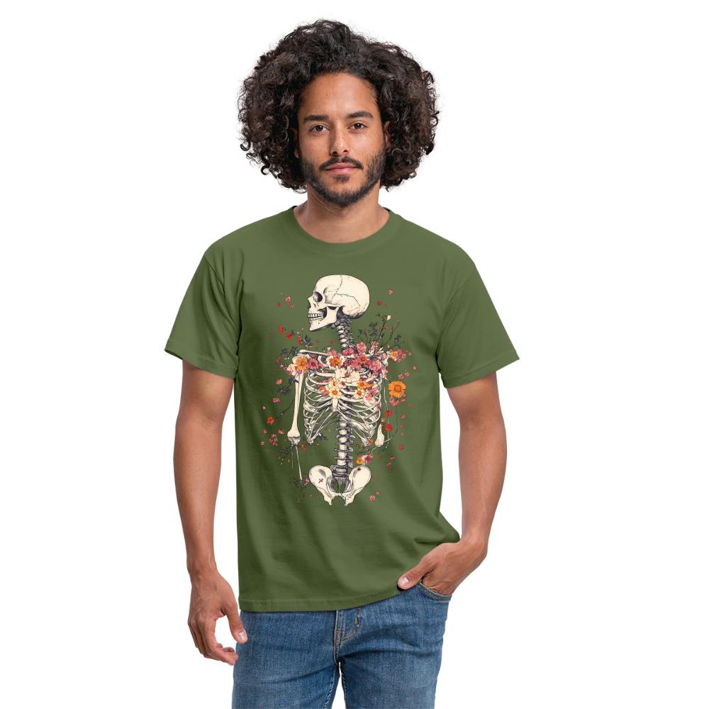 Skelett mit zarten Blumen im Boho Look - Männer T-Shirt - Militärgrün