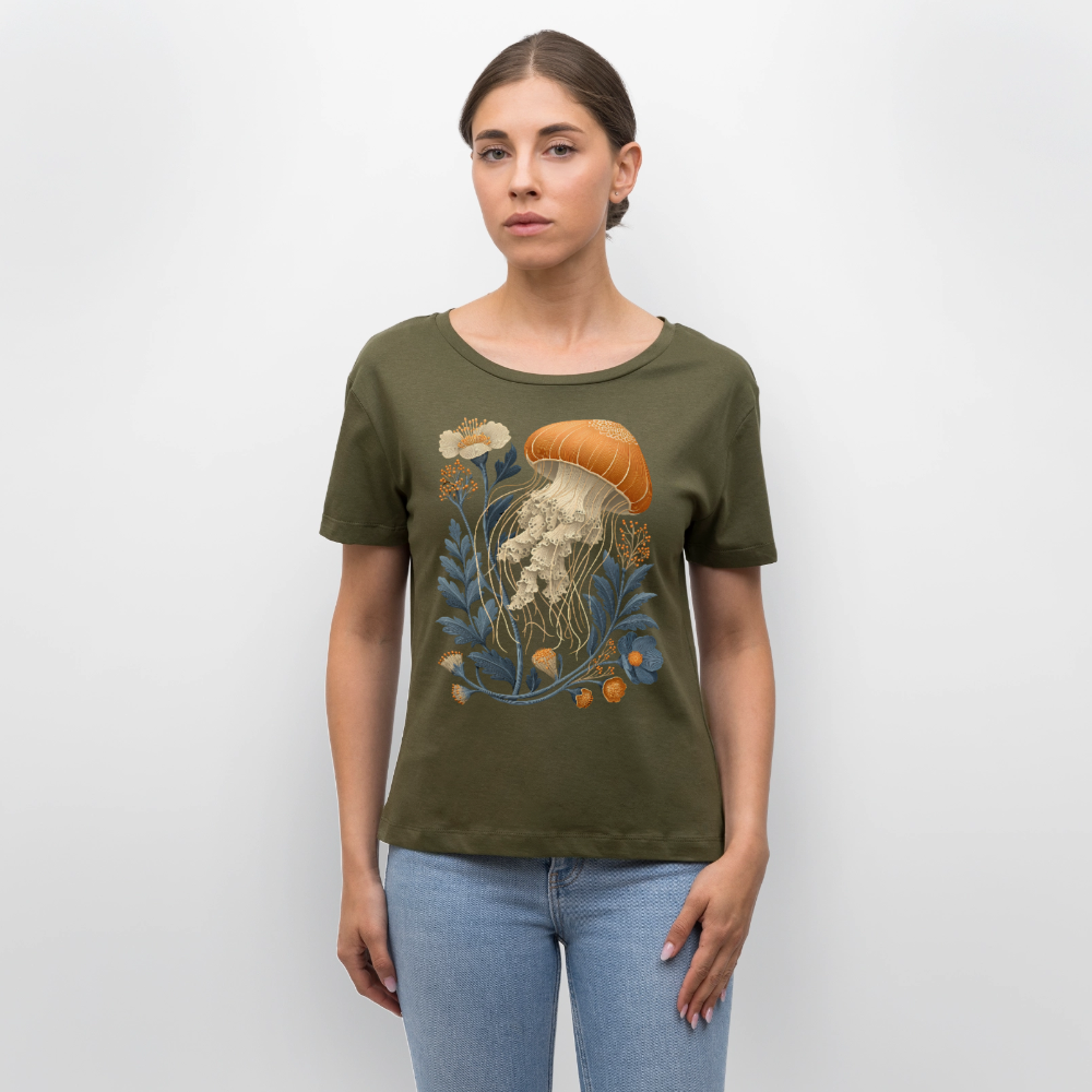 Floral Jellyfish - Stanley/Stella Relaxed Rundhals Frauen Bio-T-Shirt SERENA - Khaki