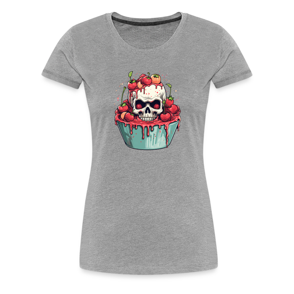 Gruseliges Horror Kirschtörtchen - Happy Halloween - Frauen Premium T-Shirt - Grau meliert