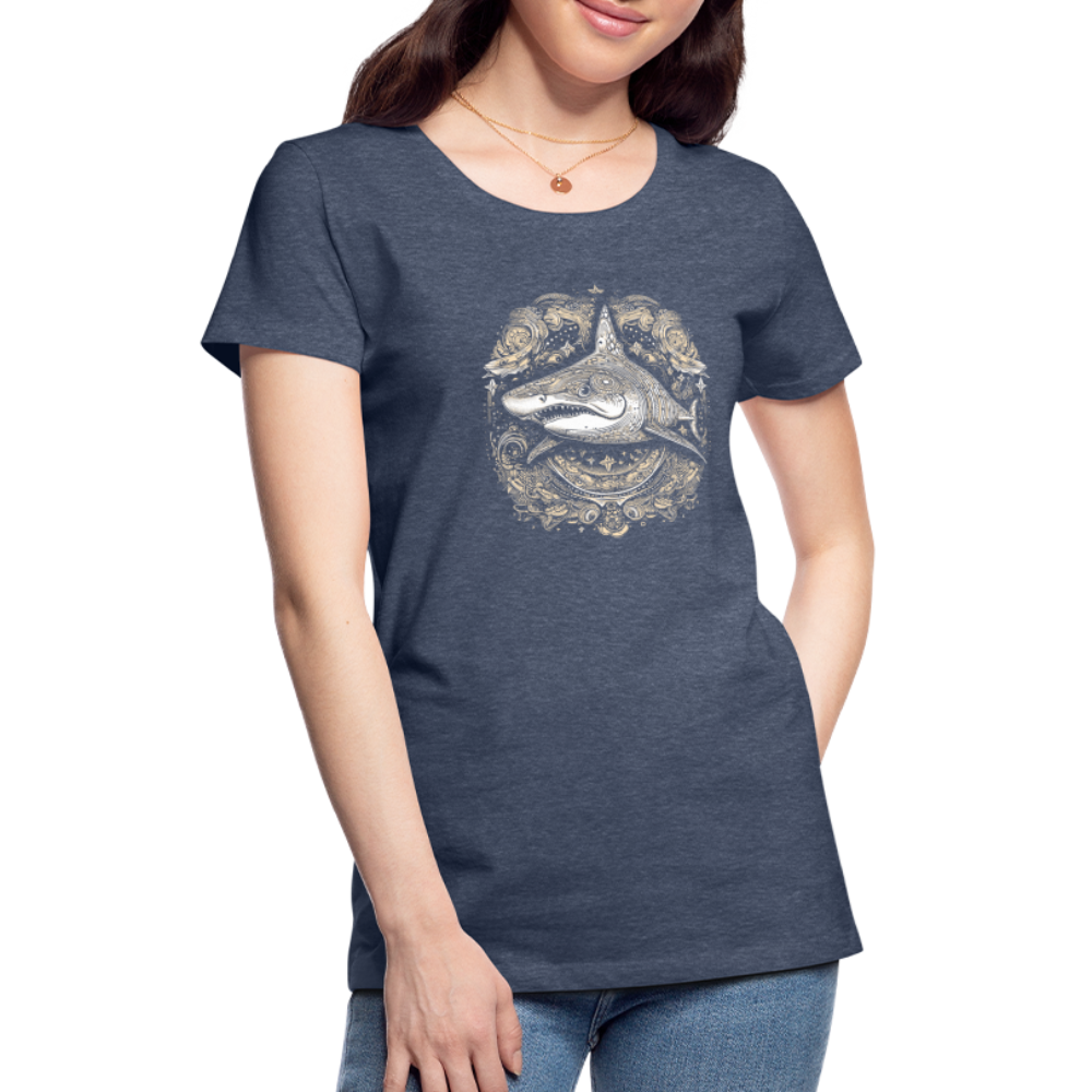 Cooler Hai mit Boho/Tribal Mustern - Frauen Premium T-Shirts - Blau meliert