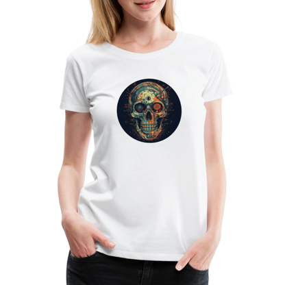 Retro Futuristischer Totenkopf Skull Cyborg- Frauen Premium T-Shirt - by Artful Alchemist
