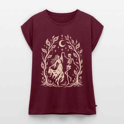 Moonlight Dance – Frauen T-Shirt mit gerollten Ärmeln - Burgunderrot