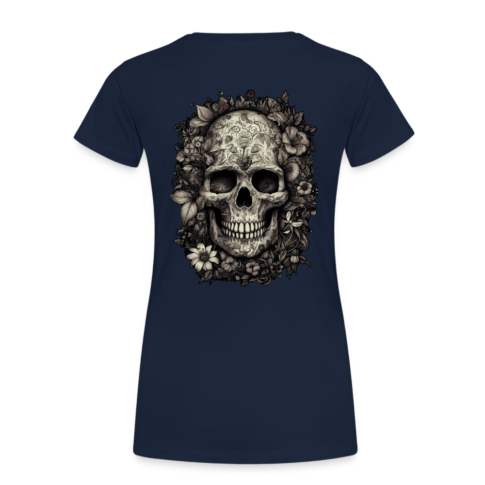 Boho Totenkopf mit Tattoos und Blumen - Frauen Premium T-Shirt - Navy