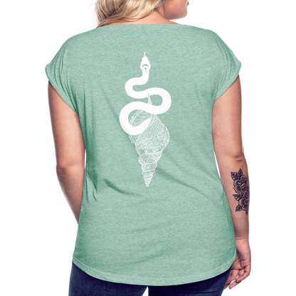 Kosmosschlange im Schneckenhaus - Frauen Shirt mit gerollten Ärmeln - by Artful Alchemist