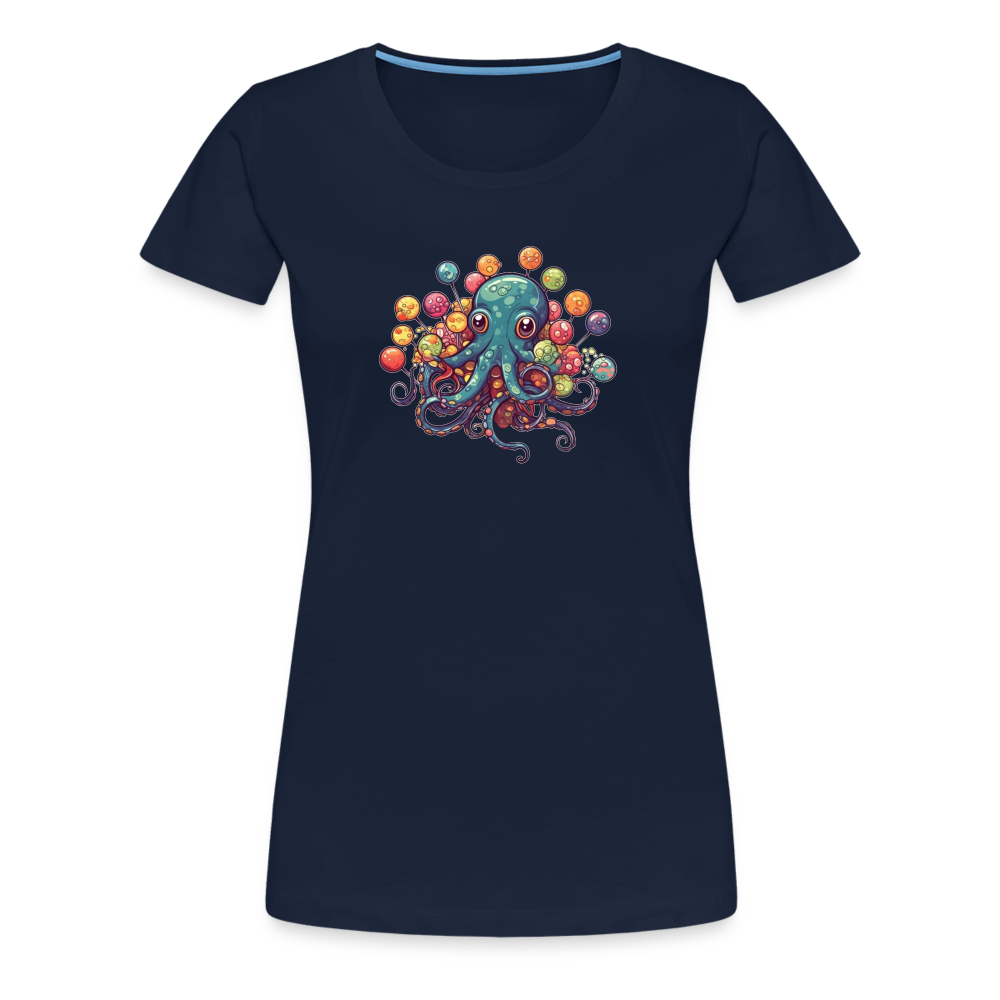 Lustiger Comic Oktopus mit Lollipops - Frauen Premium T-Shirts - Navy