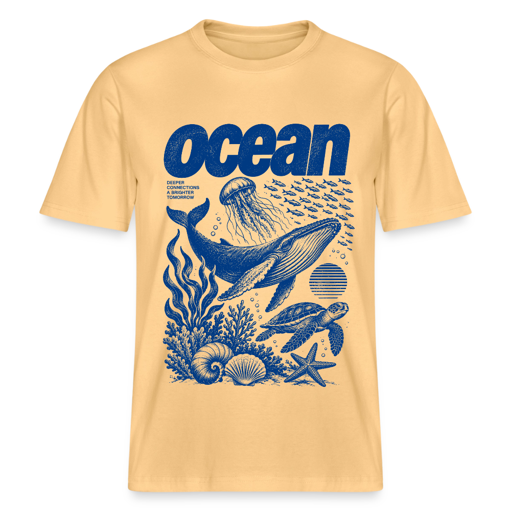 Ocean – Relaxed Fit Unisex Bio-T-Shirt mit Wal und Meerestieren - Hellgelb