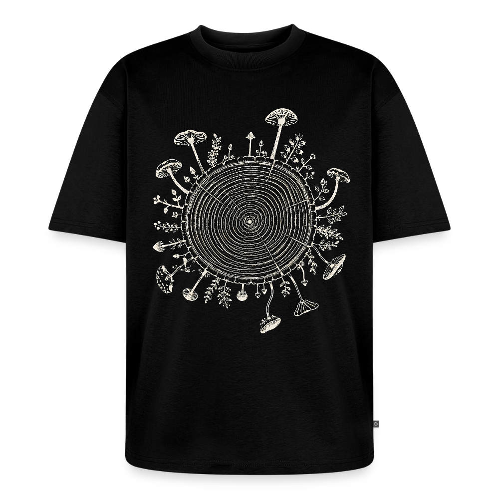 Baumringe & Pilze - Unisex Premium Oversized Bio T-Shirt - Schwarz