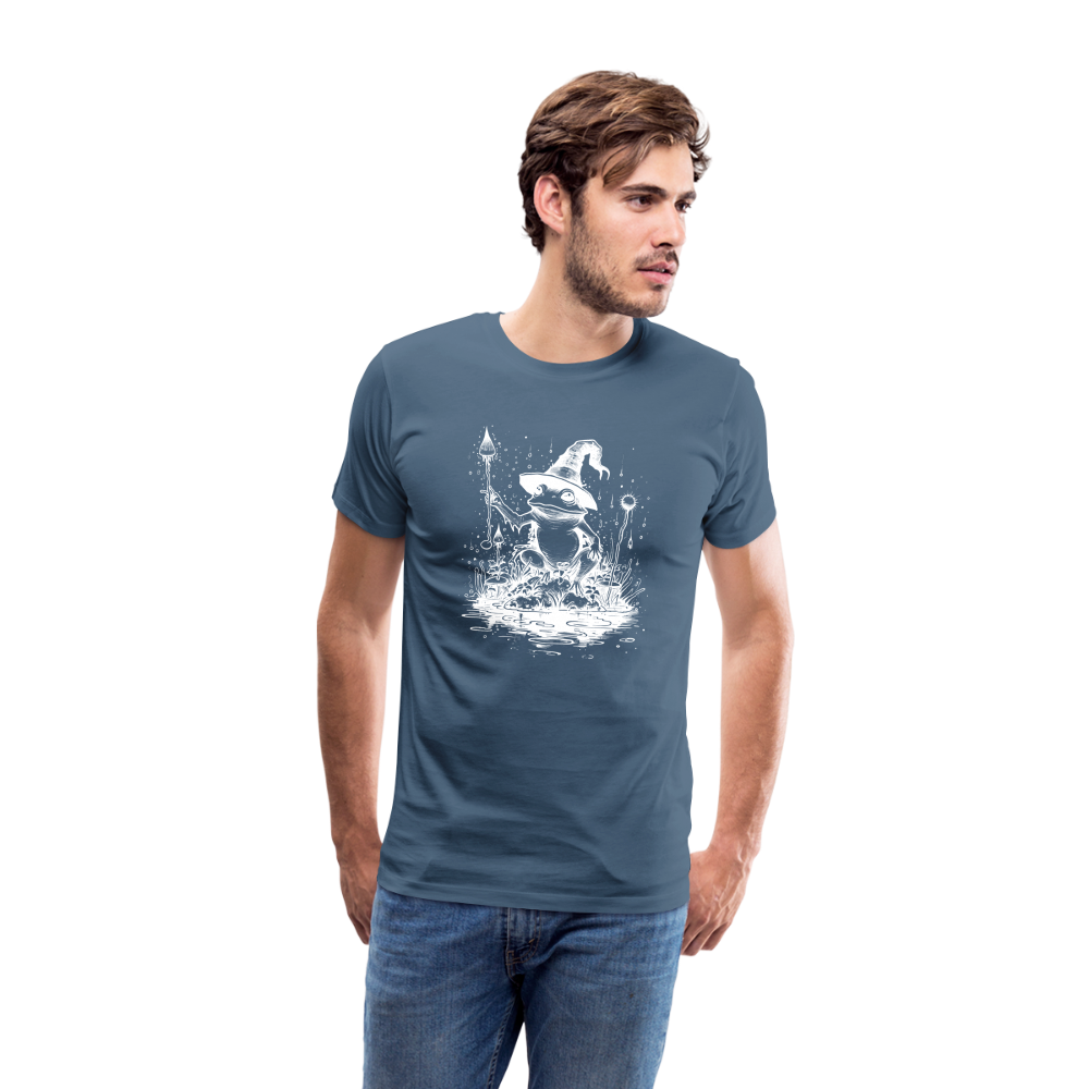 Magischer Frosch mit Zauberhut und Zauberstab - Männer Premium T-Shirt - Blaugrau