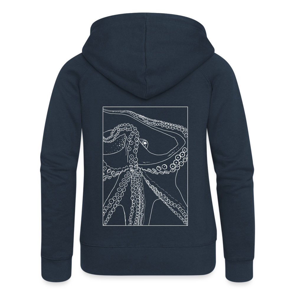 Lineart Oktopus im Rahmen - Frauen Premium Kaputzenjacke - Navy