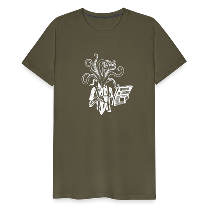 Kaffee trinkendes Skelett mit Tentakeln, Zeitung - Männer Premium T-Shirt - by Artful Alchemist